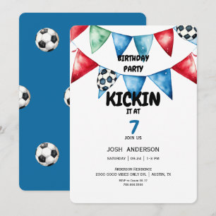 Invitation Fête d'anniversaire de football Bleu Tout âge