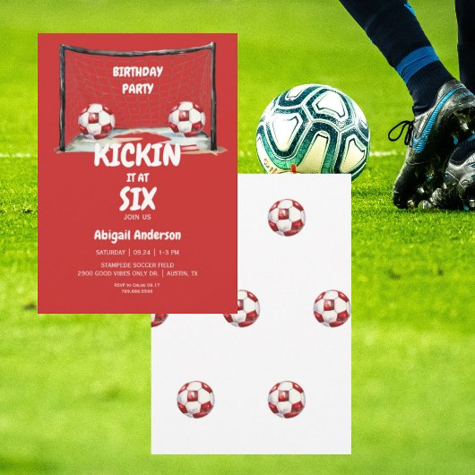 Invitation Fête d'anniversaire de football Coup de pied rouge