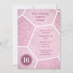 Invitation fête d'anniversaire de football féminin rose pouss