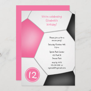 Invitation fête d'anniversaire de football filles noires rose