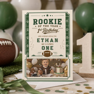 Invitation Fête d'anniversaire de Football Green Rookie 1ère