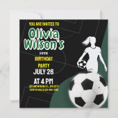 Invitation Fête d'anniversaire de football, joueuse de footba (Devant)