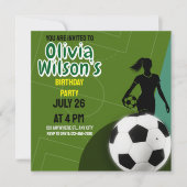 Invitation Fête d'anniversaire de football, joueuse de footba (Devant)