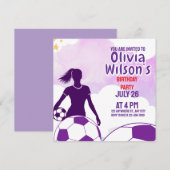 Invitation Fête d'anniversaire de football, joueuse de footba (Devant / Derrière)