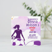 Invitation Fête d'anniversaire de football, joueuse de footba (Debout devant)
