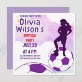 Invitation Fête d'anniversaire de football, joueuse de footba (Devant / Derrière)