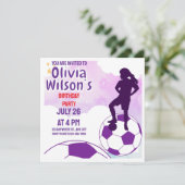 Invitation Fête d'anniversaire de football, joueuse de footba (Debout devant)