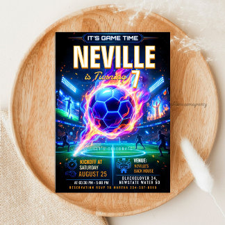 Invitation Fête d'anniversaire de football néon - Football fu