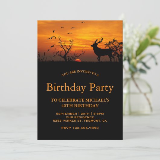 Invitation Fête d'anniversaire de Forest Sunset Deer (Debout devant)