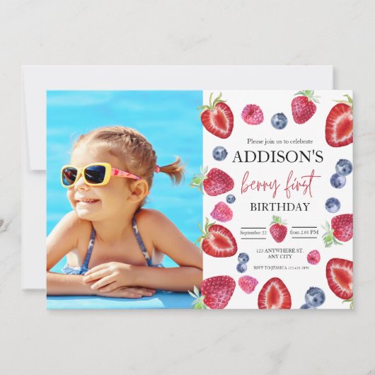 Invitation Fête d'anniversaire de fraise 1ère année Berry Pre (Devant)