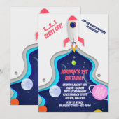 Invitation Fête d'anniversaire de fusée spatiale (Devant / Derrière)