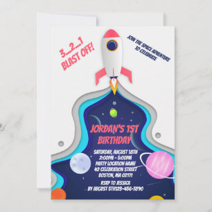 Invitation Fête d'anniversaire de fusée spatiale