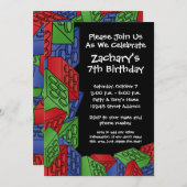 Invitation Fête d'anniversaire de garçon - blocs constitutifs (Devant / Derrière)