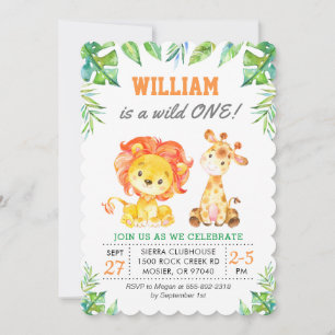 Invitation Fête d'anniversaire de garçon de 1 an Safari Jungl