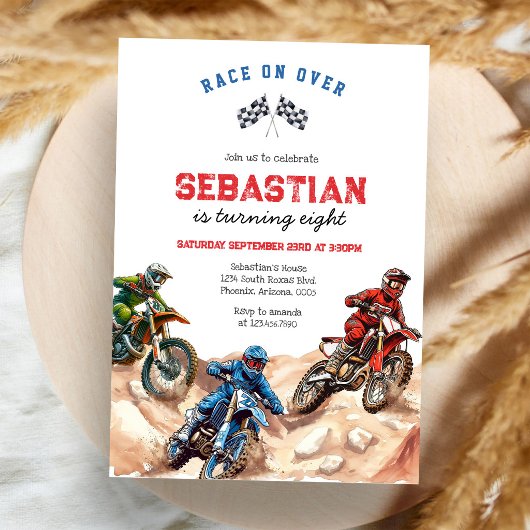 Invitation Fête d'anniversaire de garçon de course de moto de