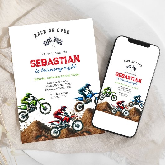 Invitation Fête d'anniversaire de garçon de course de moto de