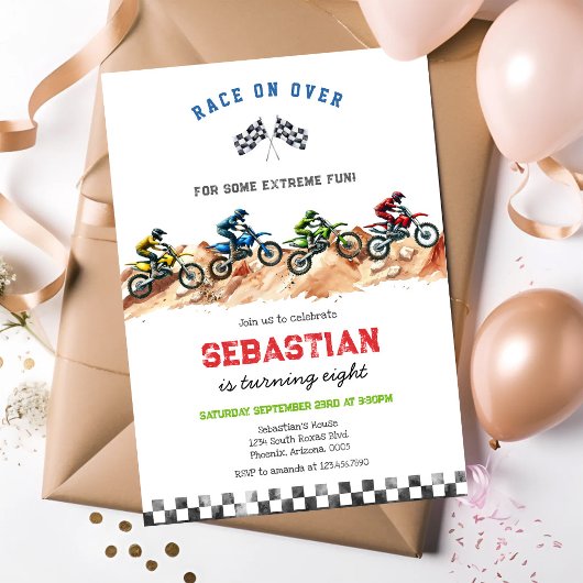 Invitation Fête d'anniversaire de garçon de course de moto de