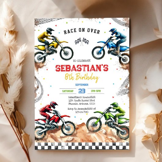 Invitation Fête d'anniversaire de garçon de course de moto de
