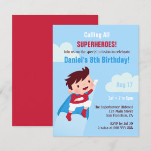 Invitation Fête d'anniversaire de garçon super-héros volant p