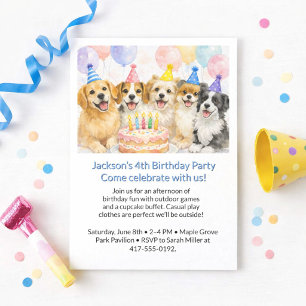 Invitation Fête d'anniversaire de garçons avec des chiens en 