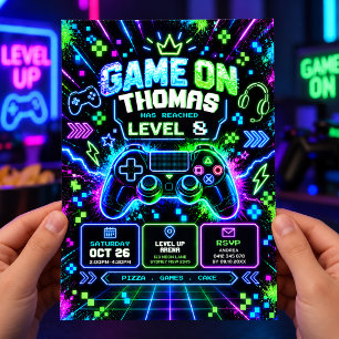 Invitation Fête d'anniversaire de garçons de jeu vidéo avec n