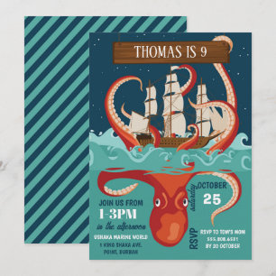Invitation Fête d'anniversaire de garçons Kraken