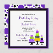 Invitation Fête d'anniversaire de gâteaux de pourpre et de (Devant / Derrière)