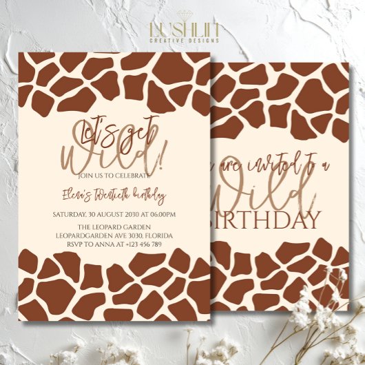 Invitation Fête d'anniversaire de girafe d'animaux sauvages