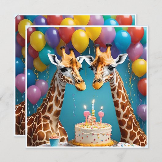 Invitation Fête D'Anniversaire De Giraffe Avec Gâteau De Ball (Devant / Derrière)
