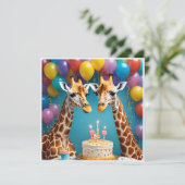 Invitation Fête D'Anniversaire De Giraffe Avec Gâteau De Ball (Debout devant)