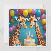 Invitation Fête D'Anniversaire De Giraffe Avec Gâteau De Ball (Dos)