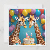 Invitation Fête D'Anniversaire De Giraffe Avec Gâteau De Ball (Devant)
