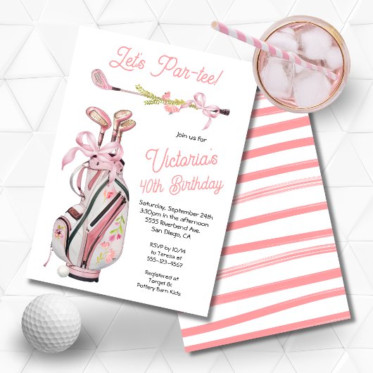 Invitation Fête d'anniversaire de Girly Preppy Golf