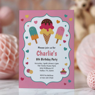 Invitation Fête d'anniversaire de glace des filles mignonnes