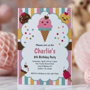 Invitation Fête d'anniversaire de glace des filles mignonnes