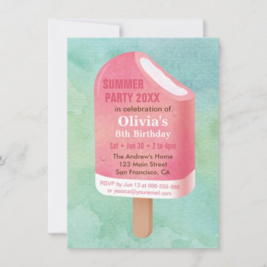 Invitation Fête d'anniversaire de glace popsicle d'été (Devant)