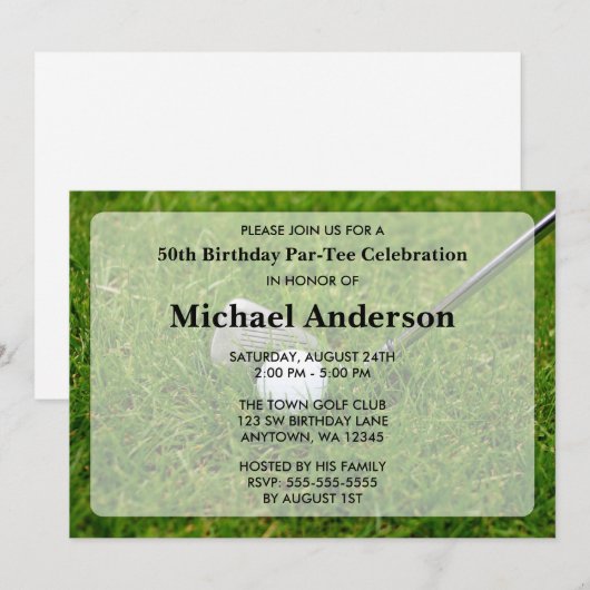 Invitation Fête d'anniversaire de golf (Devant / Derrière)