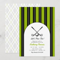 Fête d'anniversaire de golf en noir, blanc et vert