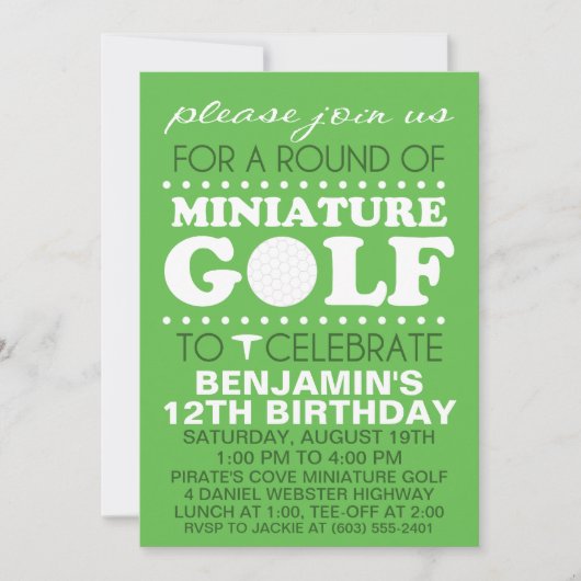 Invitation Fête d'anniversaire de golf miniature de temps de (Devant)