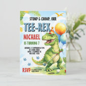 Invitation Fête d'anniversaire de golf miniature Tee-Rex le d (Debout devant)