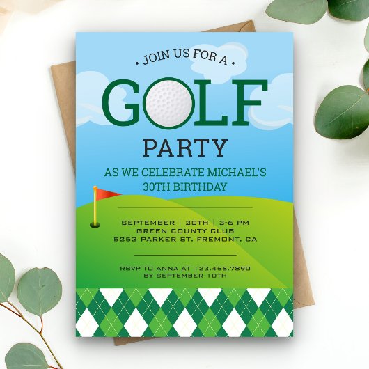 Invitation Fête d'anniversaire de golf moderne