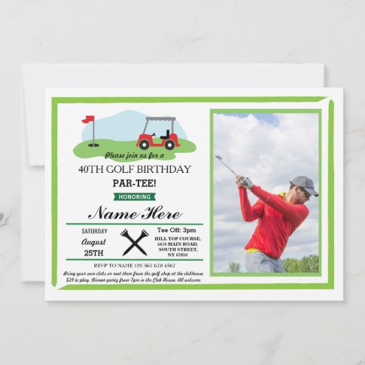 Invitation Fête d'anniversaire de golf n'importe quel âge 40e (Devant)