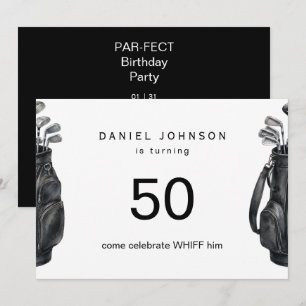 Invitation Fête d'anniversaire de golf noir drôle