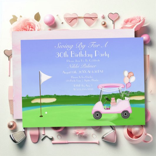 Invitation Fête d'anniversaire de golf rose 30 ans