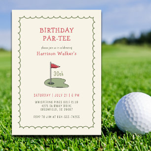 Invitation Fête d'anniversaire de golf Tout âge Dessinée à la