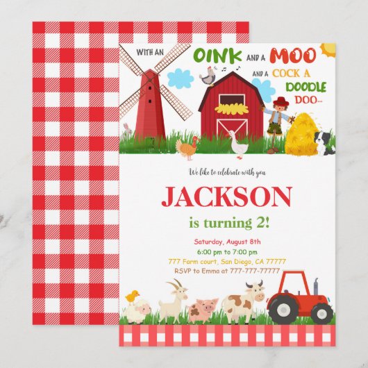 Invitation Fête d'anniversaire de Green Farm (Devant / Derrière)