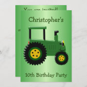 Invitation Fête d'anniversaire de Green Tractor (Devant / Derrière)