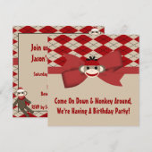 Invitation Fête d'anniversaire de guingan de garçon de singe (Devant / Derrière)