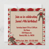 Invitation Fête d'anniversaire de guingan de garçon de singe (Dos)