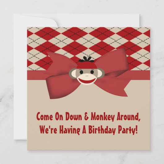 Invitation Fête d'anniversaire de guingan de garçon de singe (Devant)